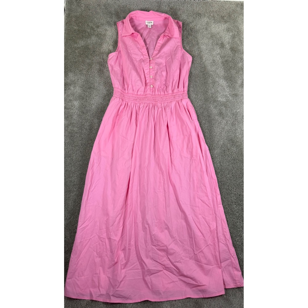 J.Crew Pink Sleeveless Smocked Waist Cotton Poplin Maxi Dress 00 Pockets
